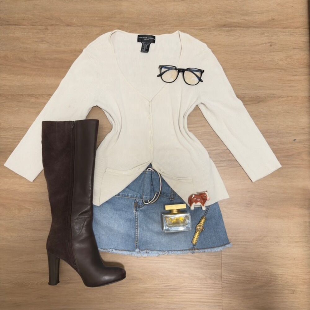 90s Minimalist Cream August Silk Ribbed Button Cardigan